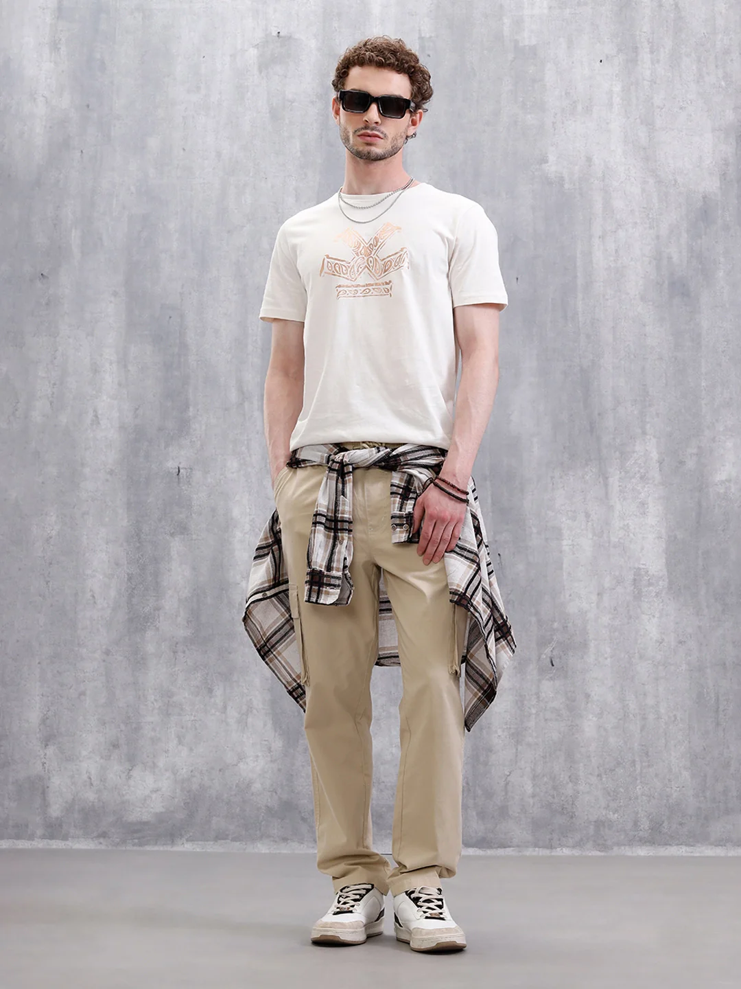 Metallic Foil Printed Slim Fit T-Shirt | White - Image 4