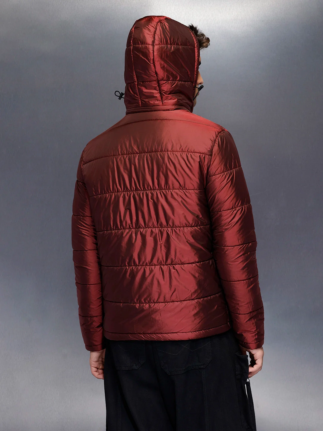 Metallic puffer jacket with hood | Wine - Image 6