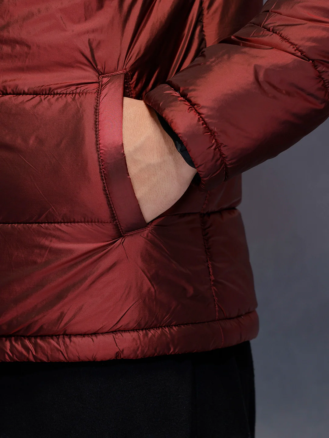 Metallic puffer jacket with hood | Wine - Image 8