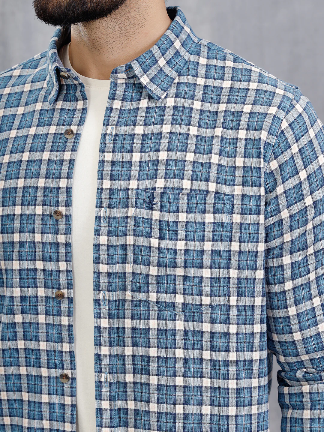 Micro Check Shirt In Seersucker Fabric | Blue - Image 4
