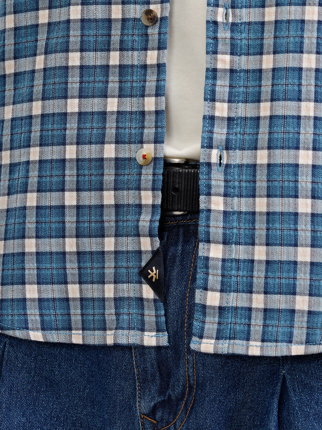 Micro Check Shirt In Seersucker Fabric | Blue - Image 5
