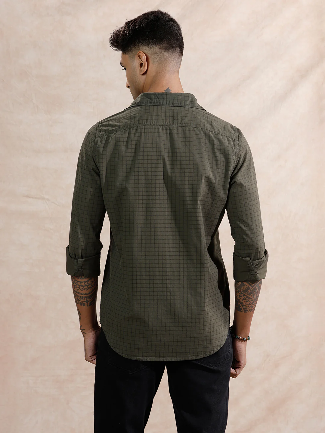 Micro Checks Regular Fit Shirt | Olive - Image 3