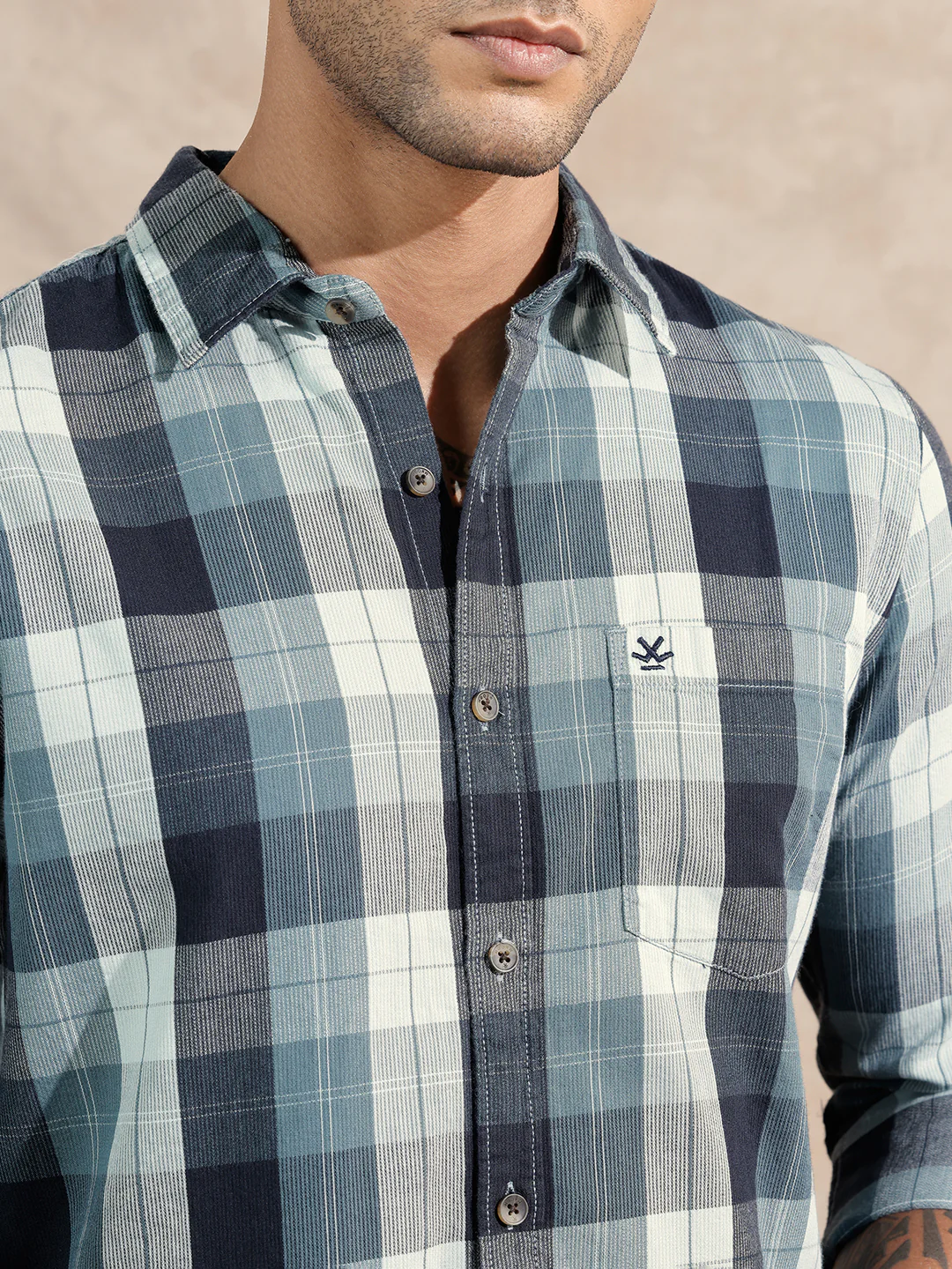 Micro Cord Checked Shirt | Green - Image 5
