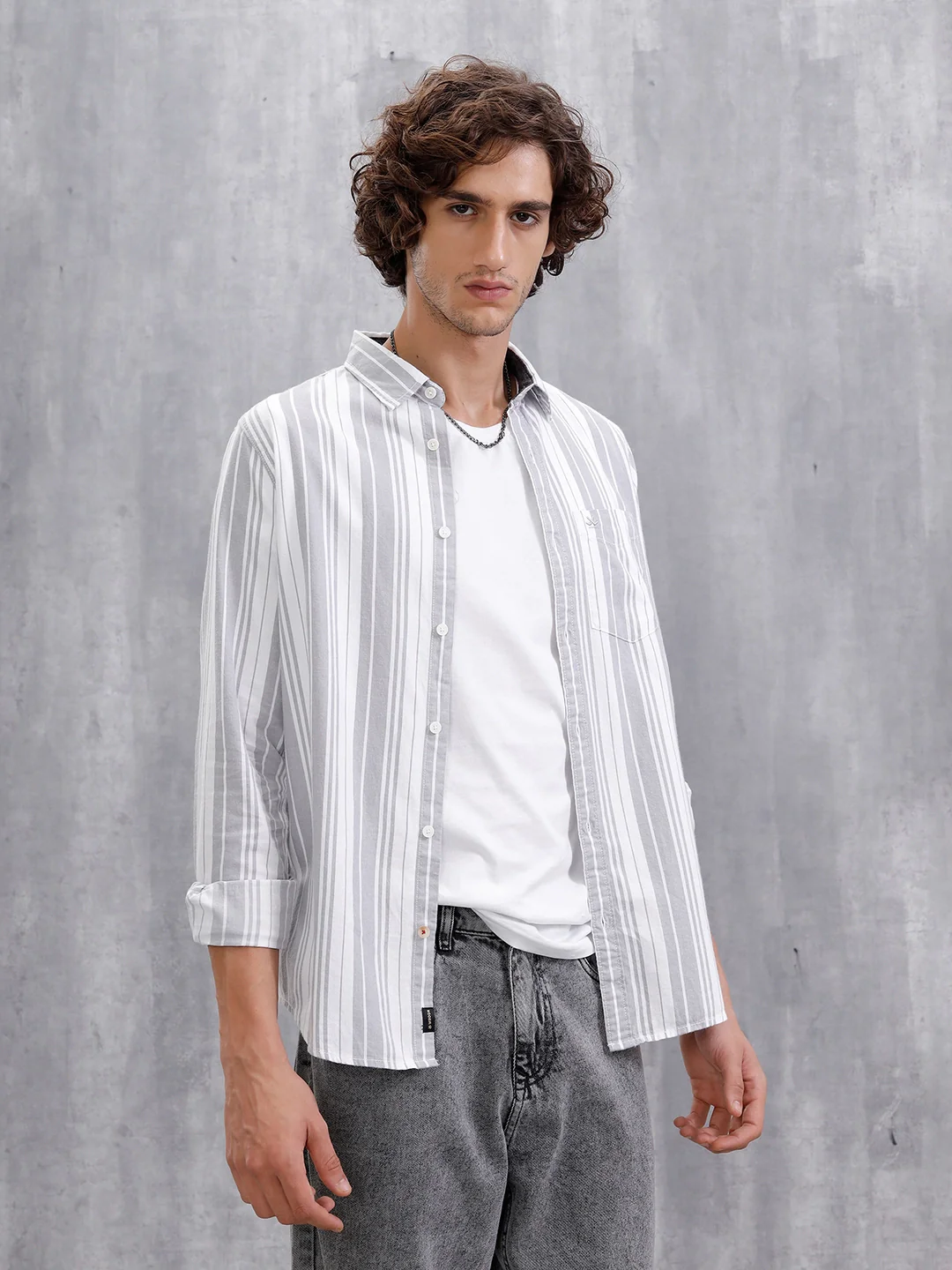 Micro Cord Stripes Shirt | Grey - Image 4