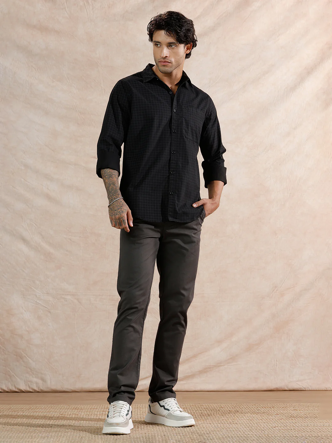 Micro Printed Checked Regular Fit Shirt | Black - Image 2