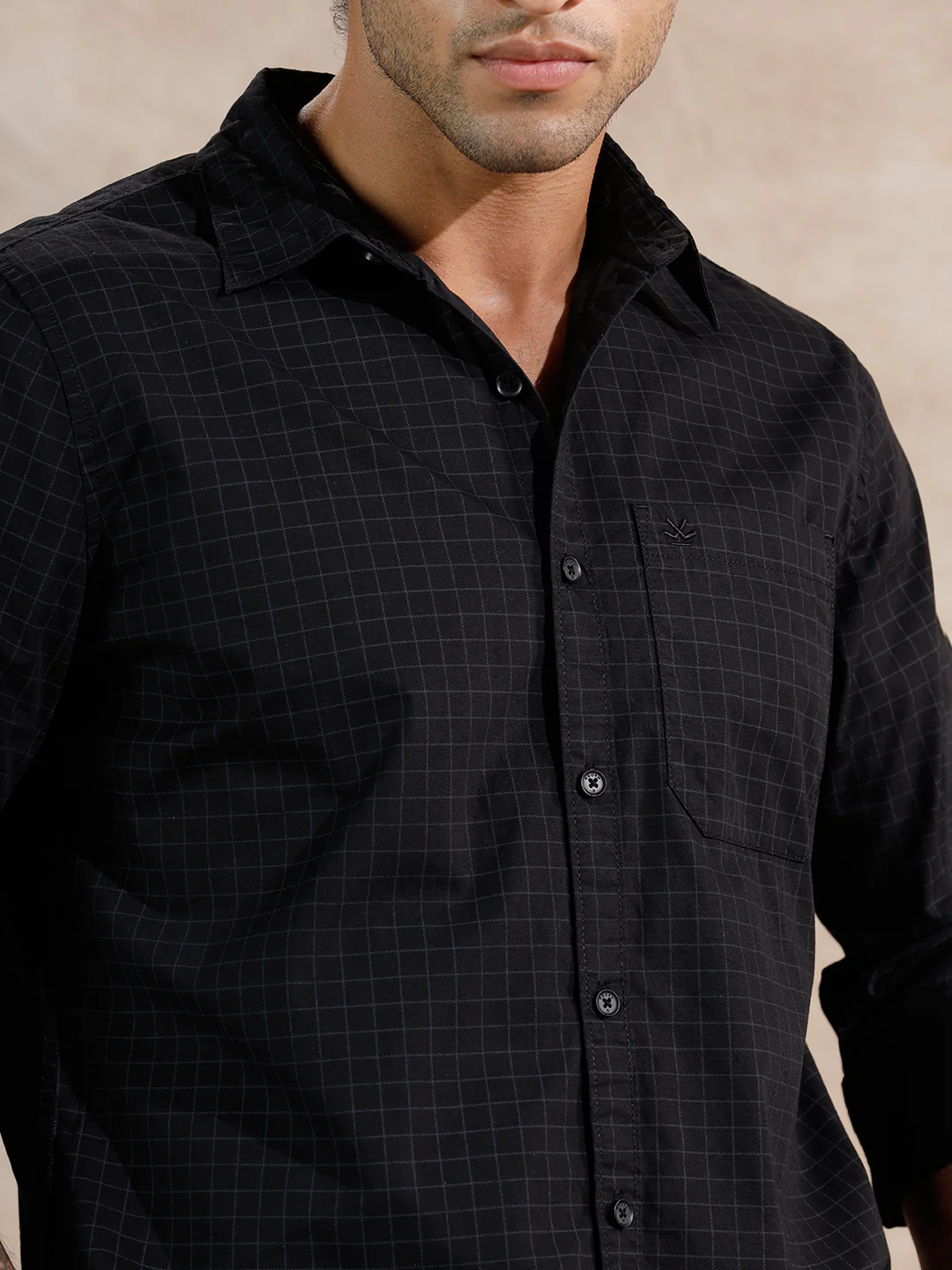 Micro Printed Checked Regular Fit Shirt | Black - Image 5