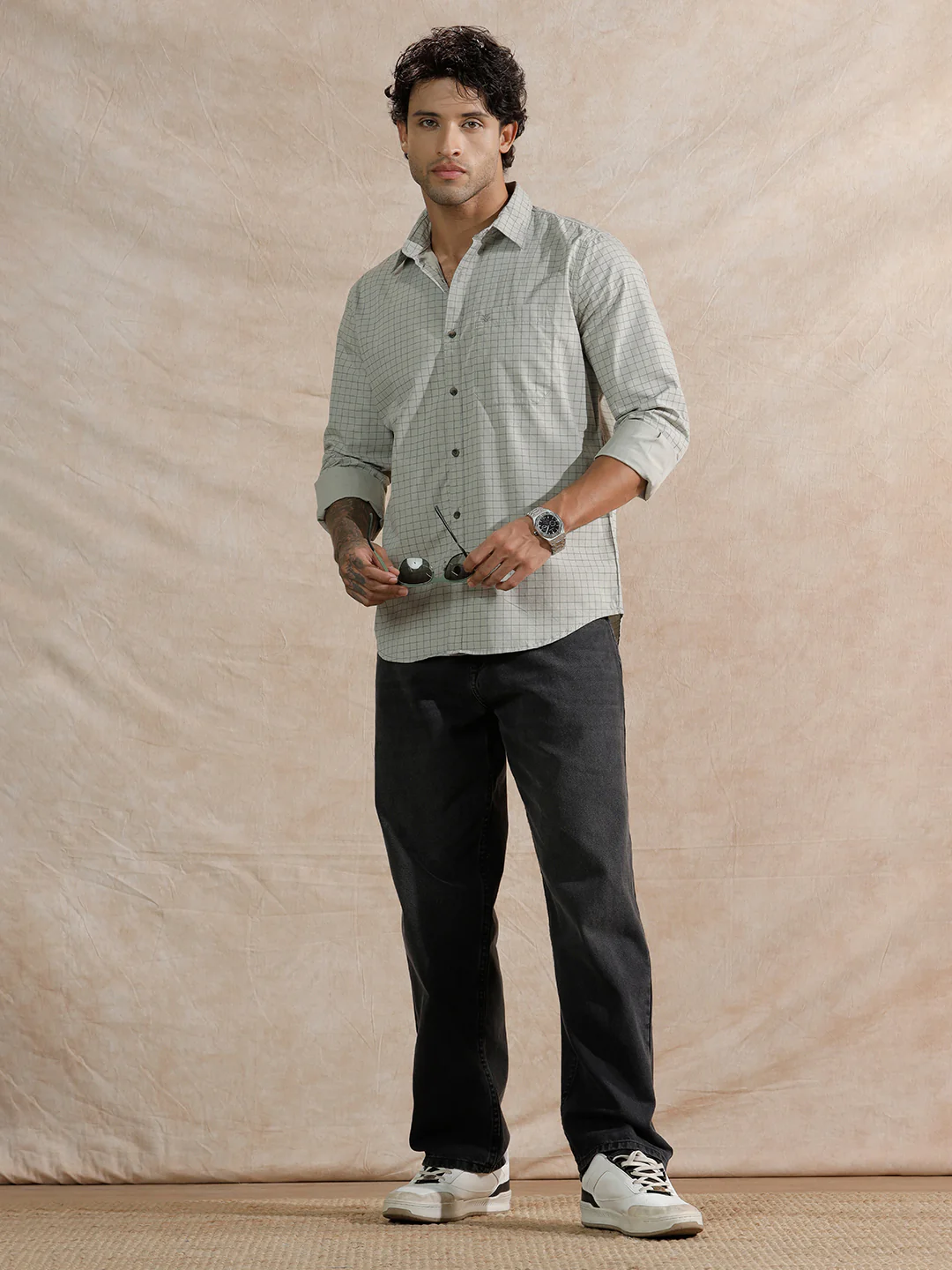 Micro Printed Checked Regular Fit Shirt | Grey - Image 2