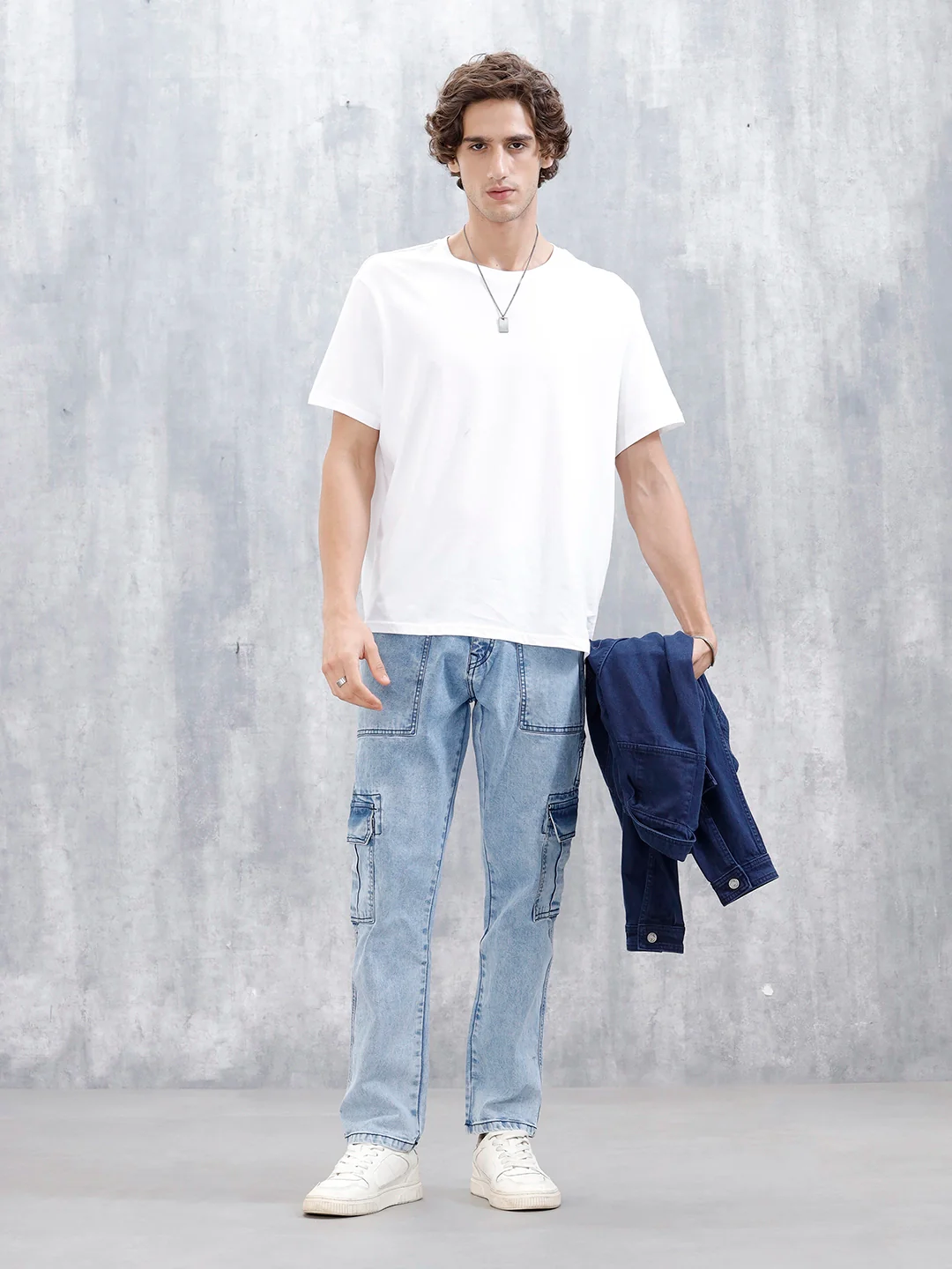 Mid Wash Cargo Fit Jeans | Blue - Image 2