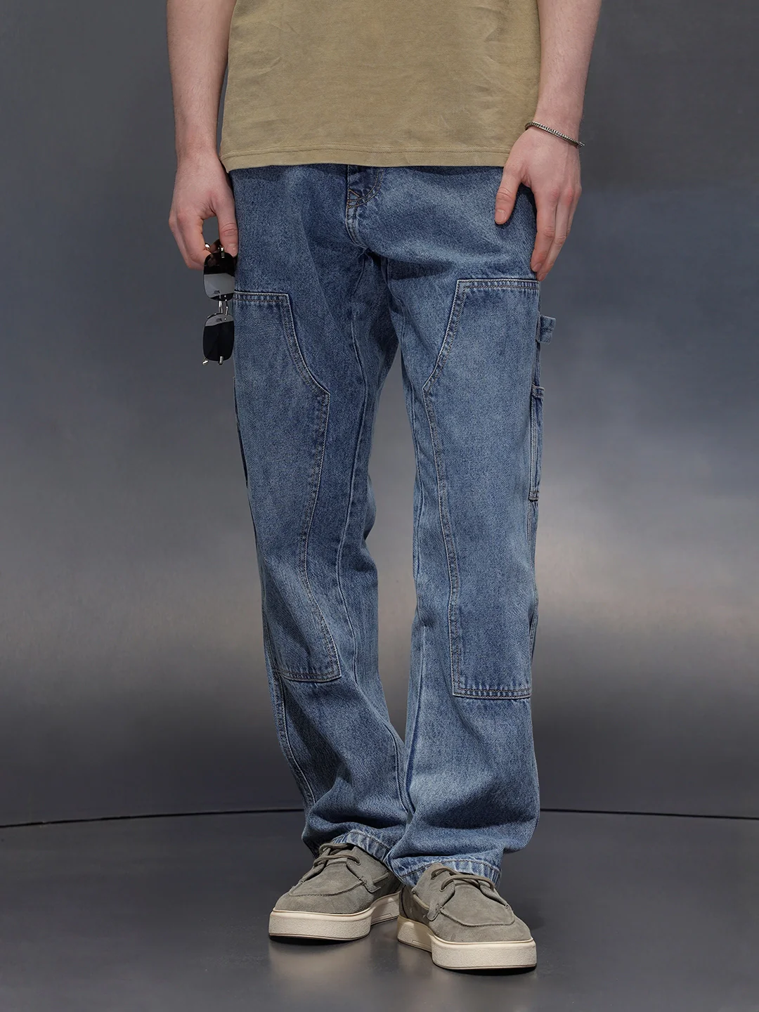 Mid-Wash Indigo Carpenter Fit Jeans | Mid Blue - Image 4