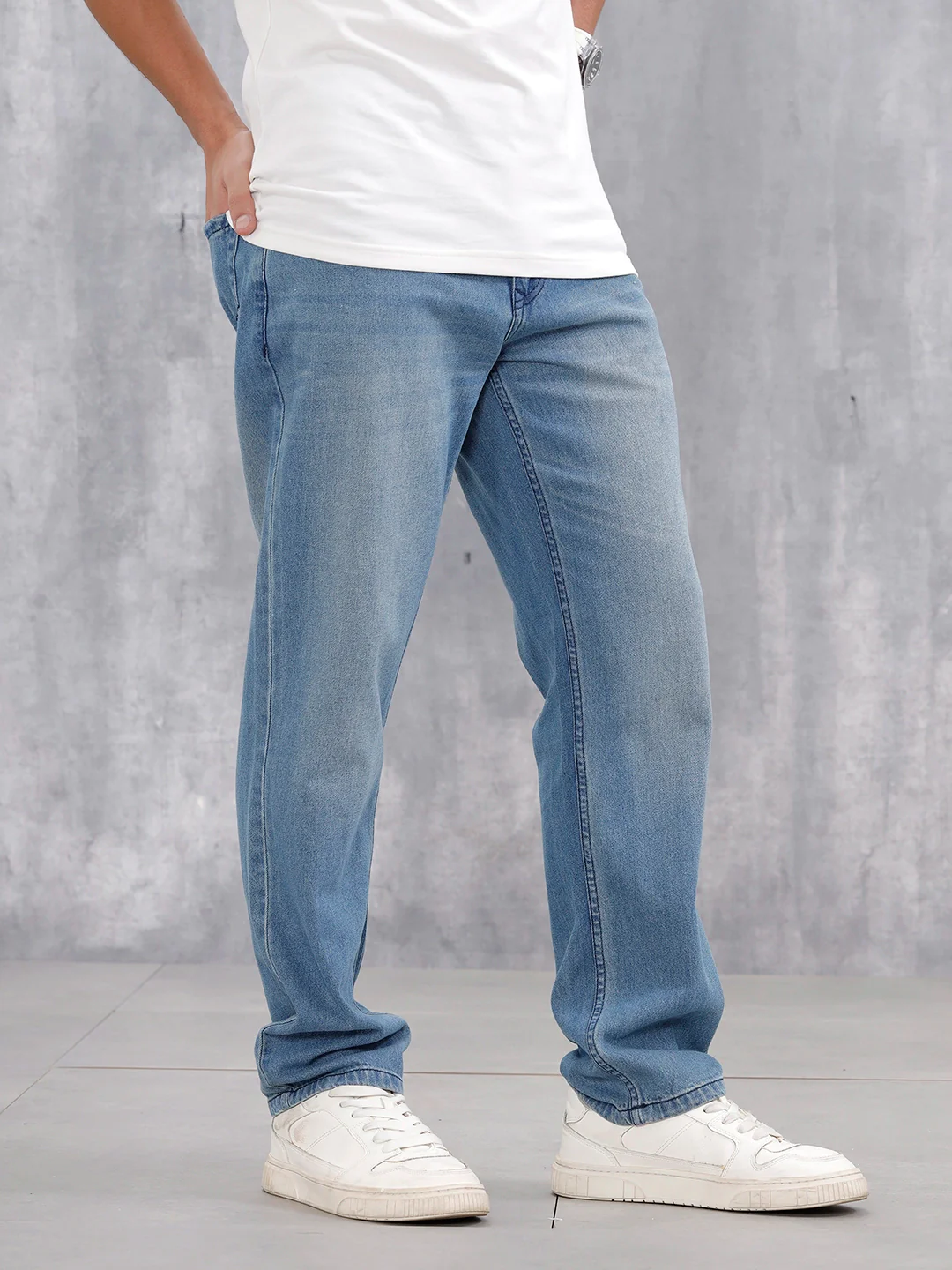 Mid Washed Casual Anti Fit Jeans For Men | Med Stone - Image 4