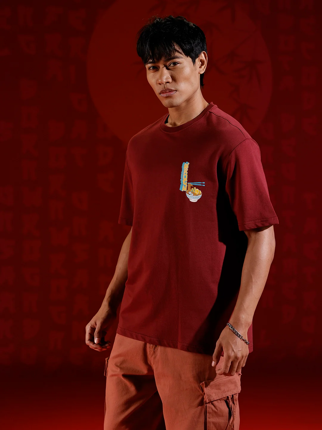 Minimal chest print T-shirt | Maroon - Image 5