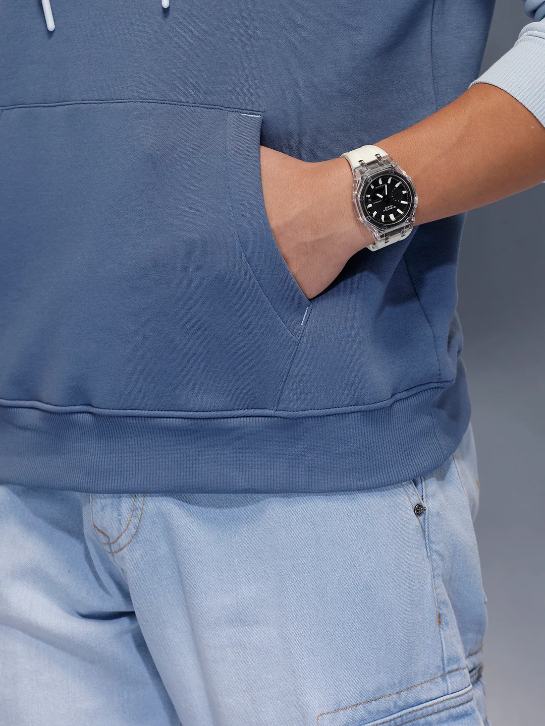 Minimal Dual-Tone Casual Hoodie | Blue - Image 5