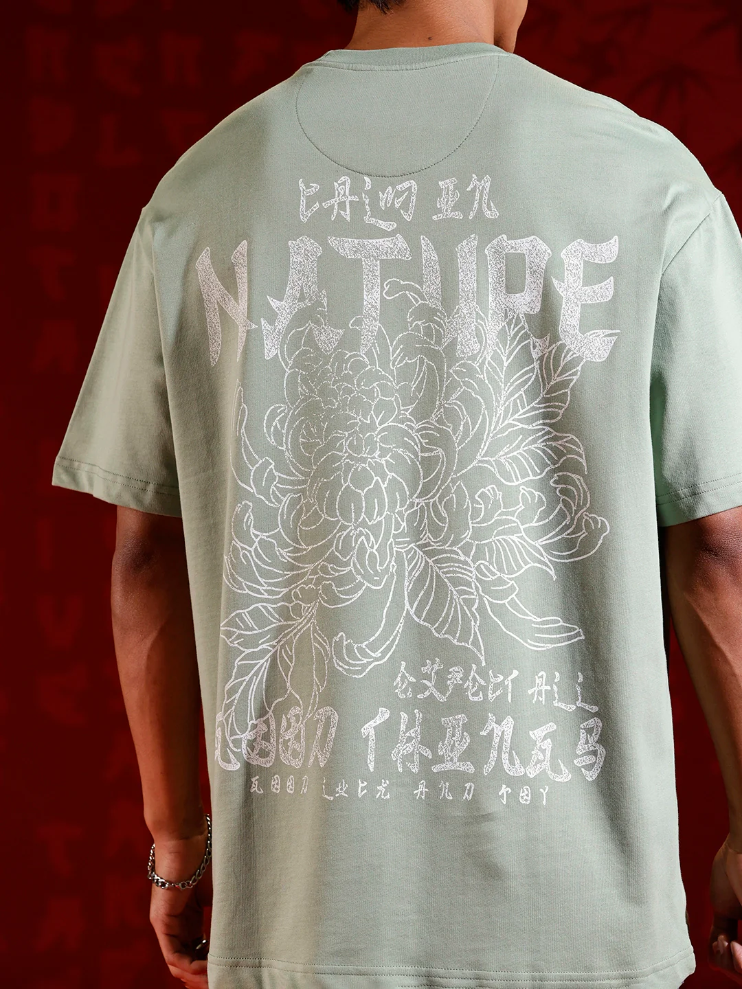 Minimal graphic print oversized tshirt | Green - Image 6
