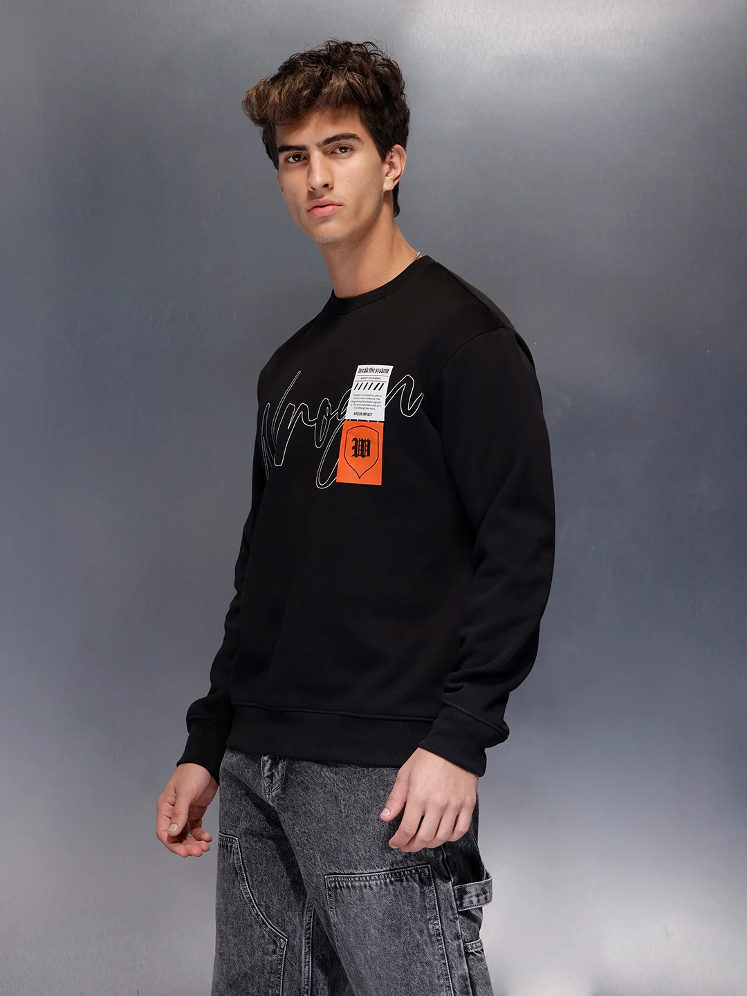 Minimal Script & Patch Sweatshirt | Black - Image 4