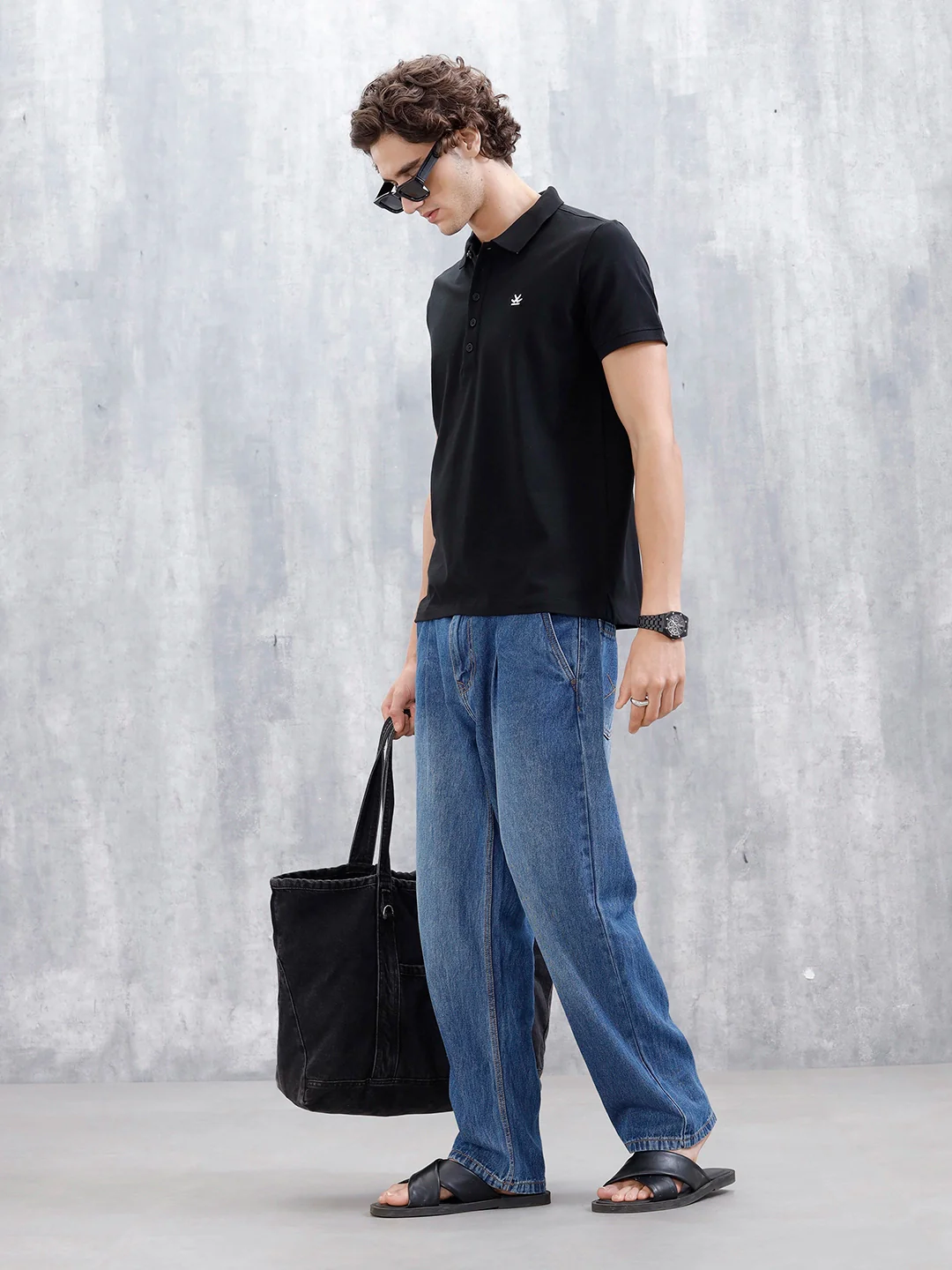 Minimalist Solid Polo Tee For Men | Black - Image 2