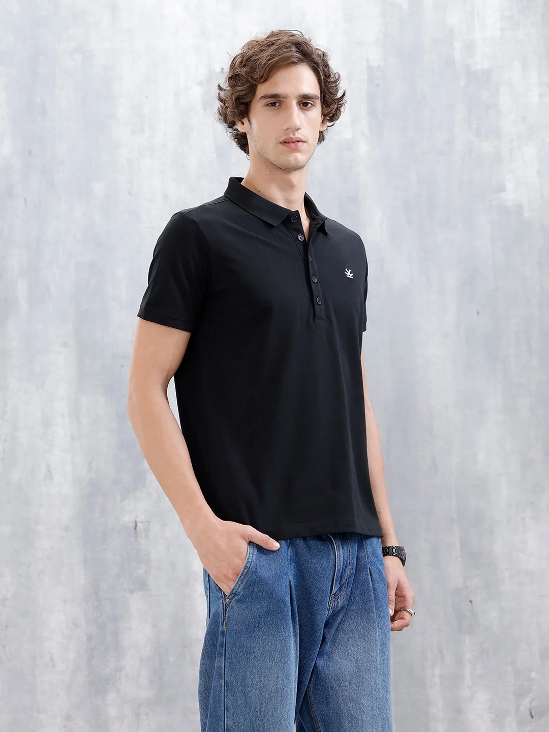 Minimalist Solid Polo Tee For Men | Black - Image 4