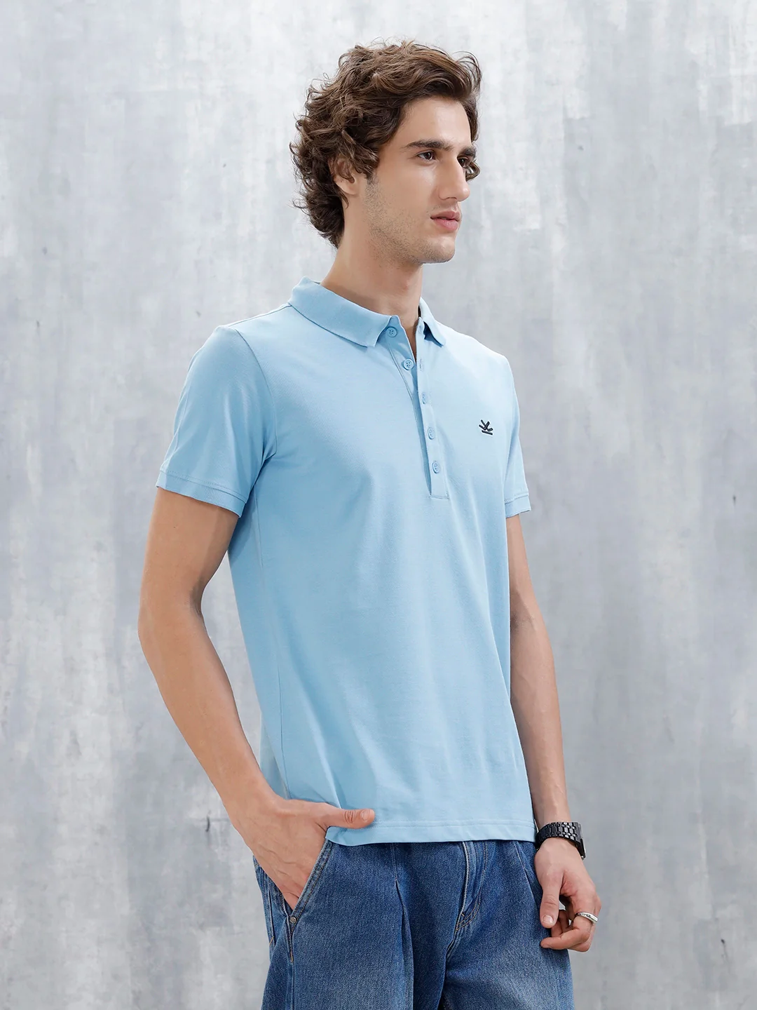 Minimalist Solid Polo Tee For Men | Light Blue - Image 4