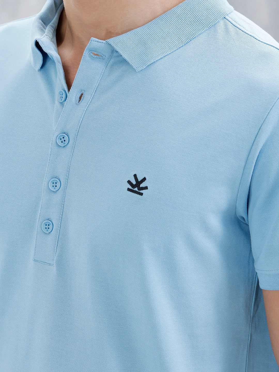 Minimalist Solid Polo Tee For Men | Light Blue - Image 5