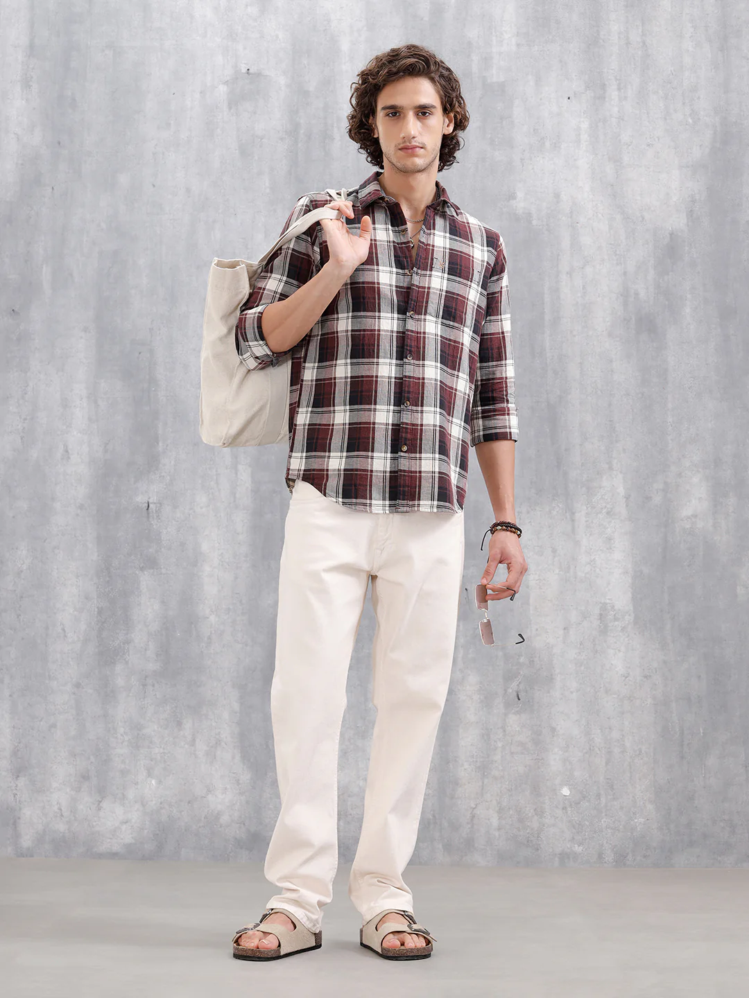 Mocklino Check Slim Fit Shirt | Maroon - Image 2