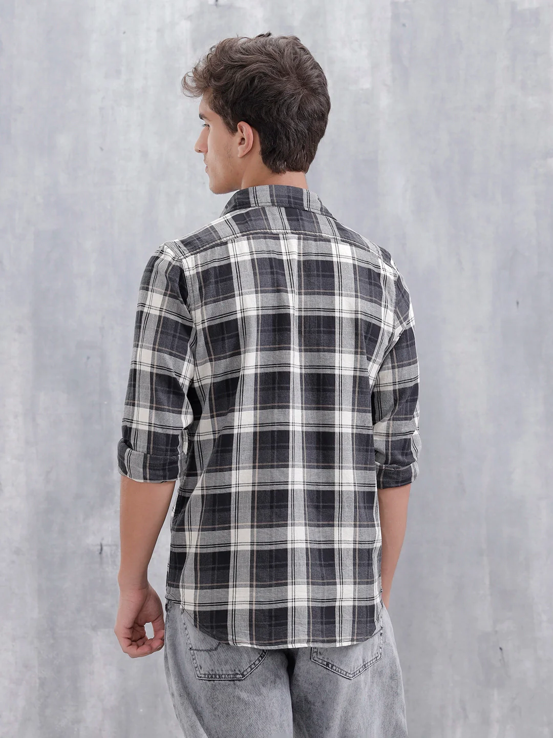 Mocklino Open Dobby Slim Fit Check Shirt | Grey - Image 3