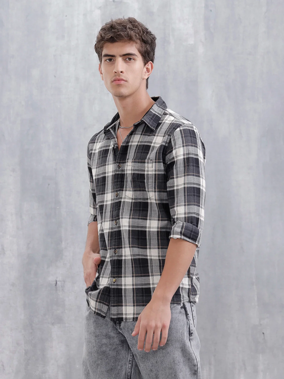 Mocklino Open Dobby Slim Fit Check Shirt | Grey - Image 4