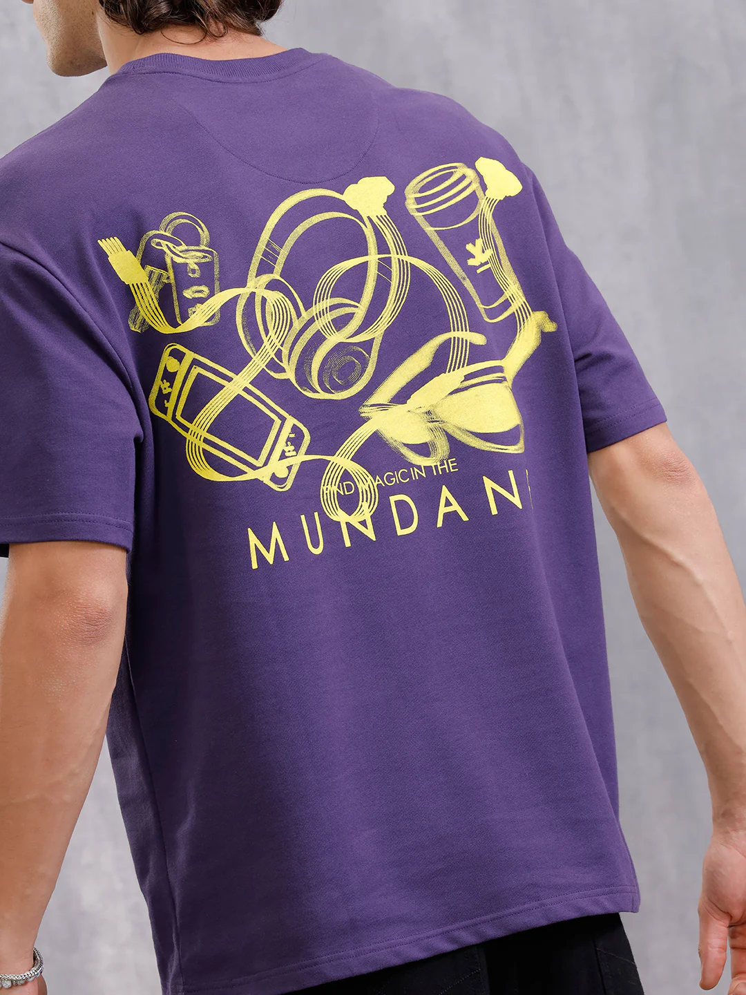 Mundane Objects Inspired Hazy Back Print Crew Neck T-Shirt | Purple - Image 3