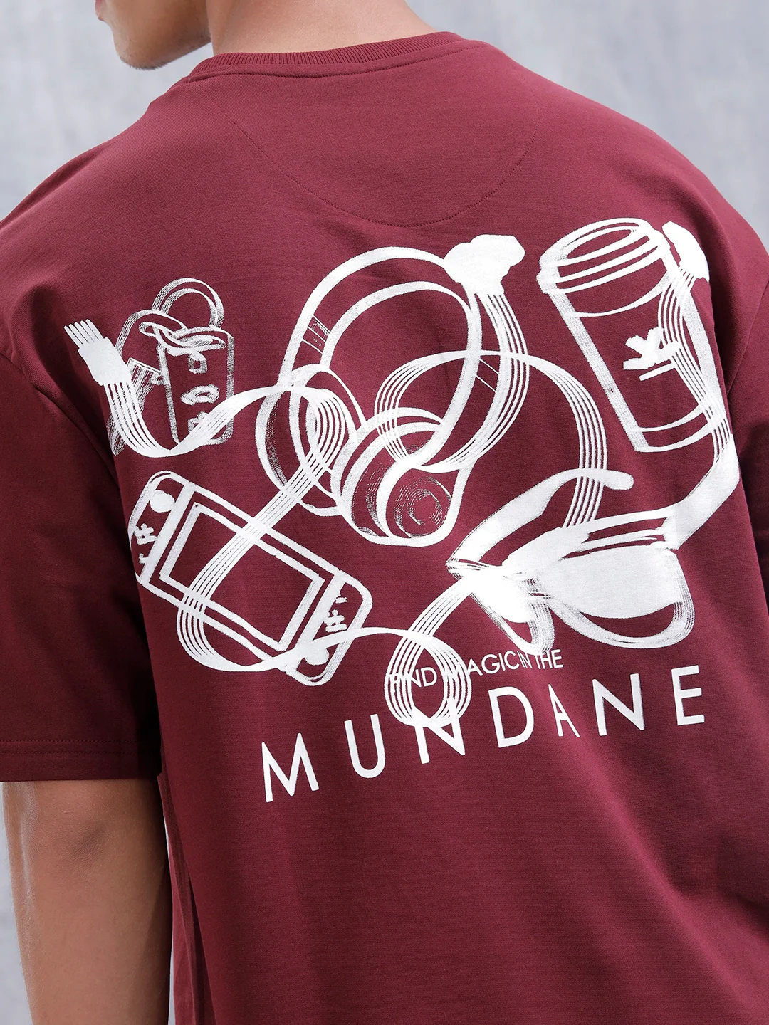 Mundane Objects Inspired Oversized Fit Back Print T-Shirt | Maroon - Image 5