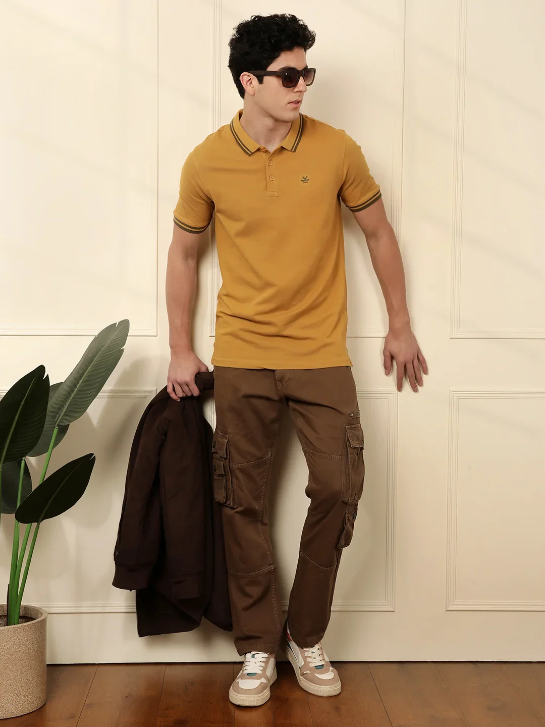 Mustard Tipped Solid Polo T-Shirt - Image 2