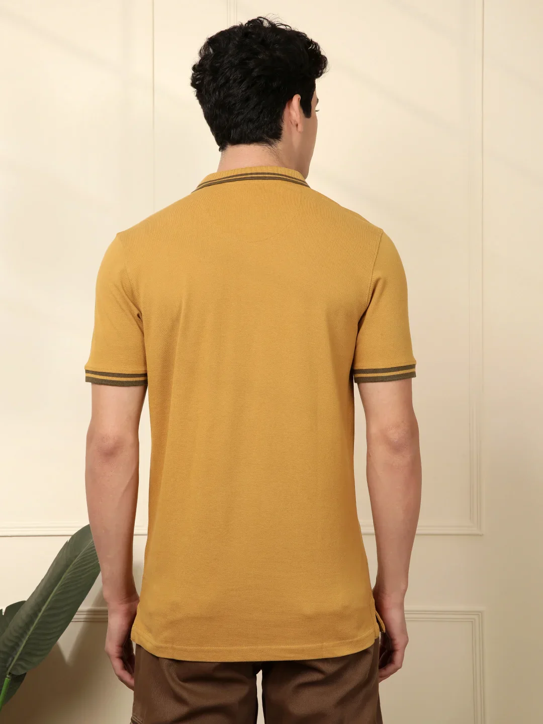 Mustard Tipped Solid Polo T-Shirt - Image 3