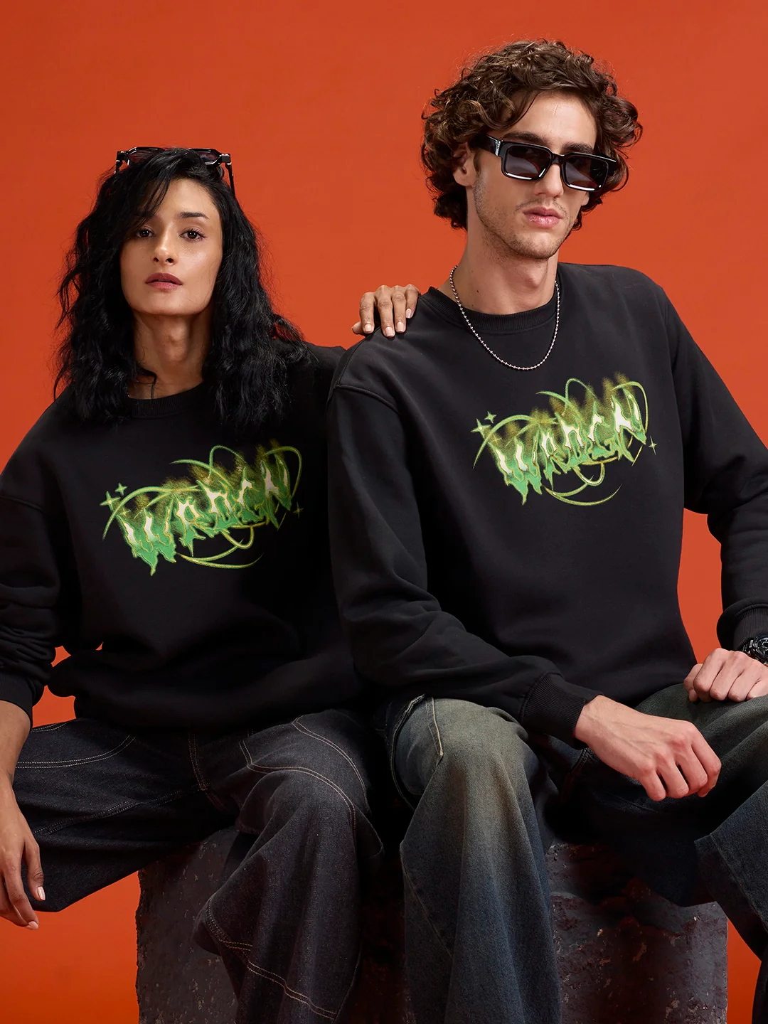 Mystical Graphic Brand Carrier Sweatshirt In Brushed Fleece | Black - Image 2