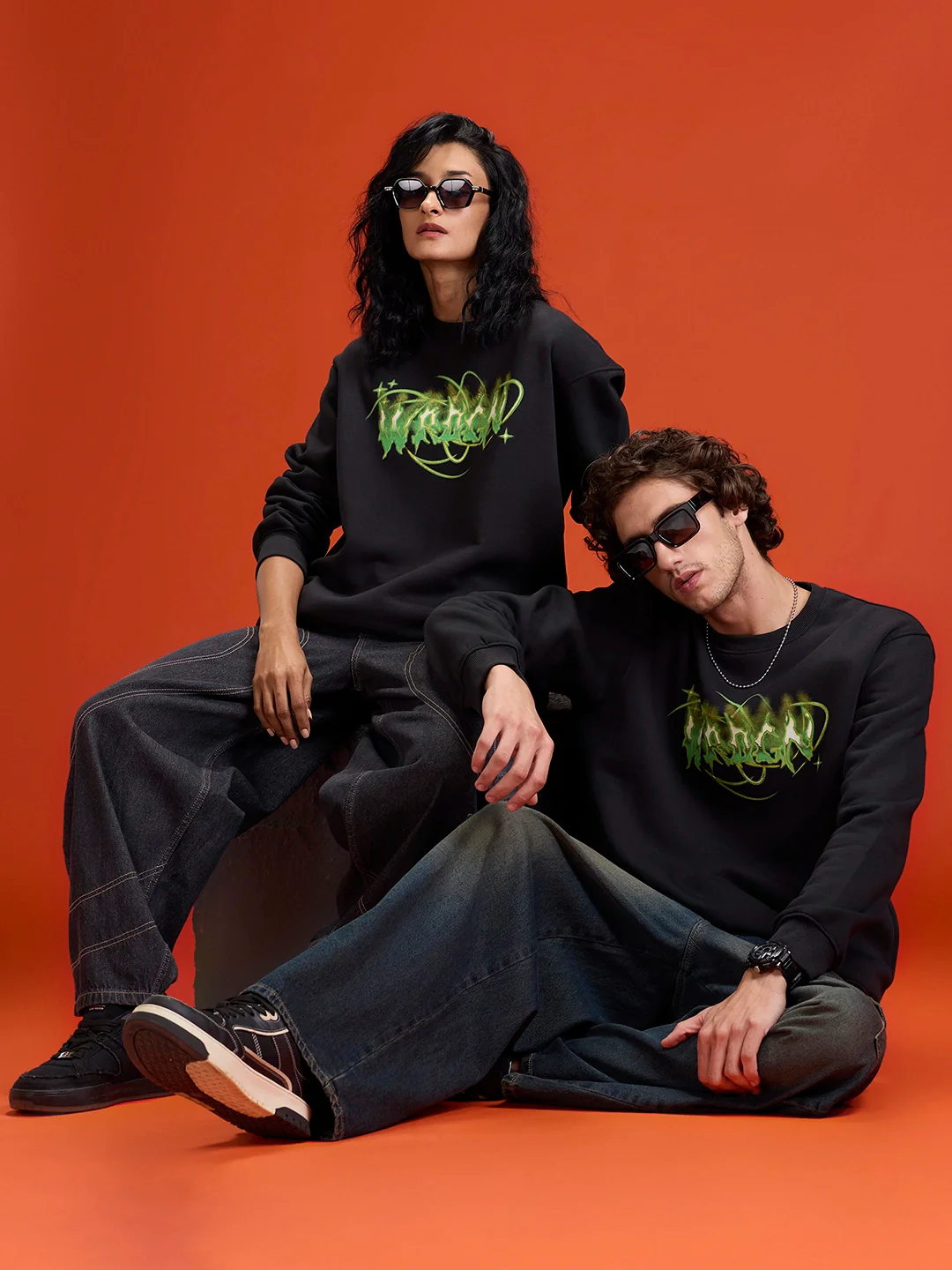 Mystical Graphic Brand Carrier Sweatshirt In Brushed Fleece | Black - Image 4
