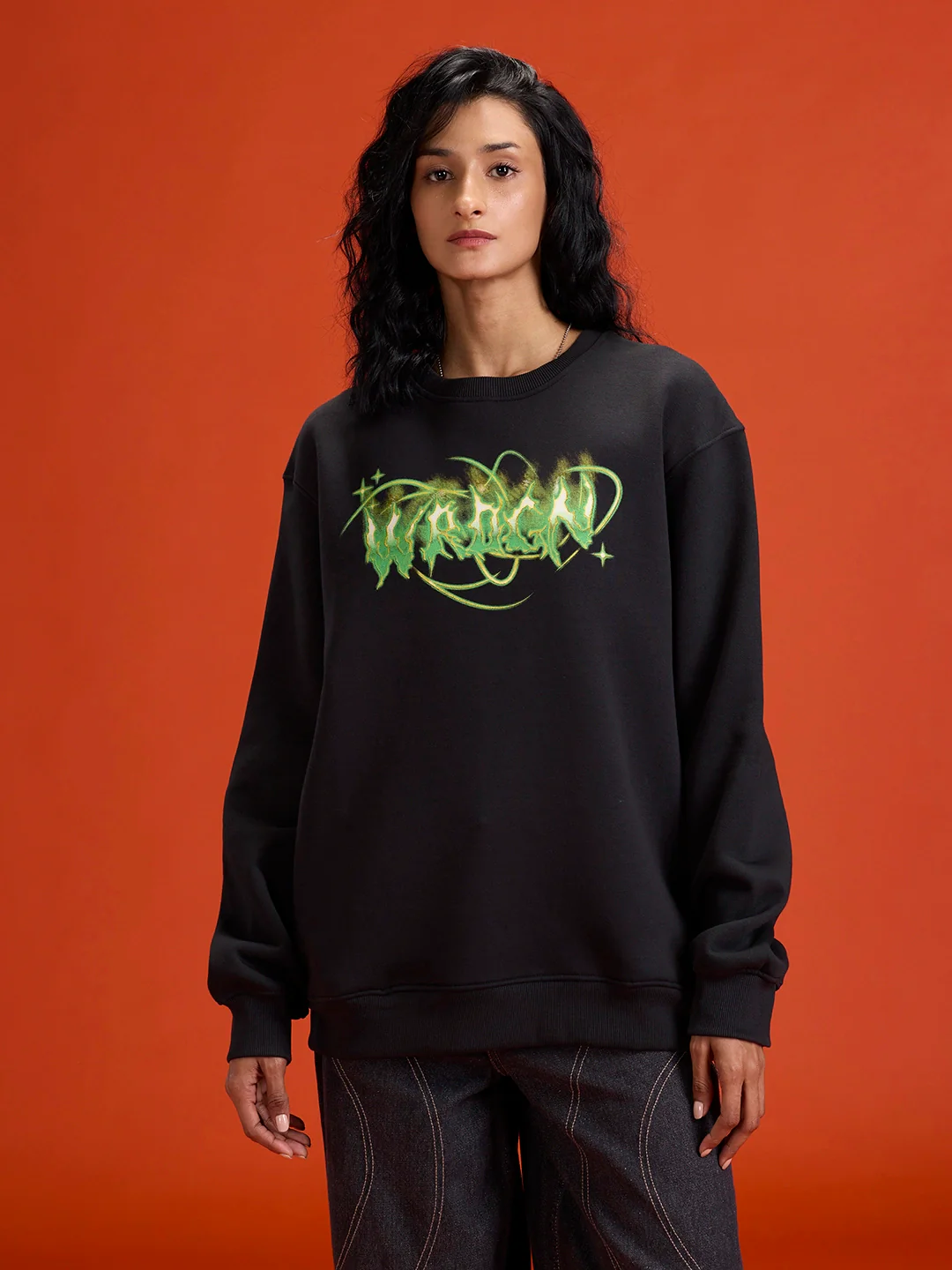 Mystical Graphic Brand Carrier Sweatshirt In Brushed Fleece | Black - Image 6