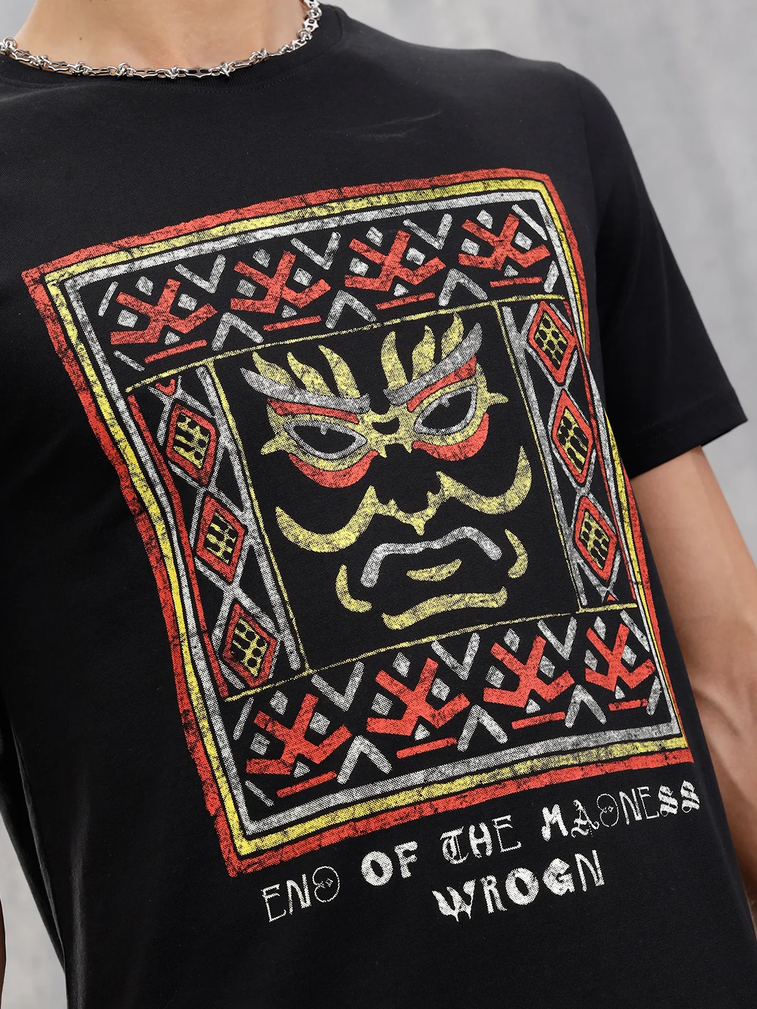 Mythical Face Graphic Crew Neck T-Shirt In Slim Fit  |  Black - Image 6