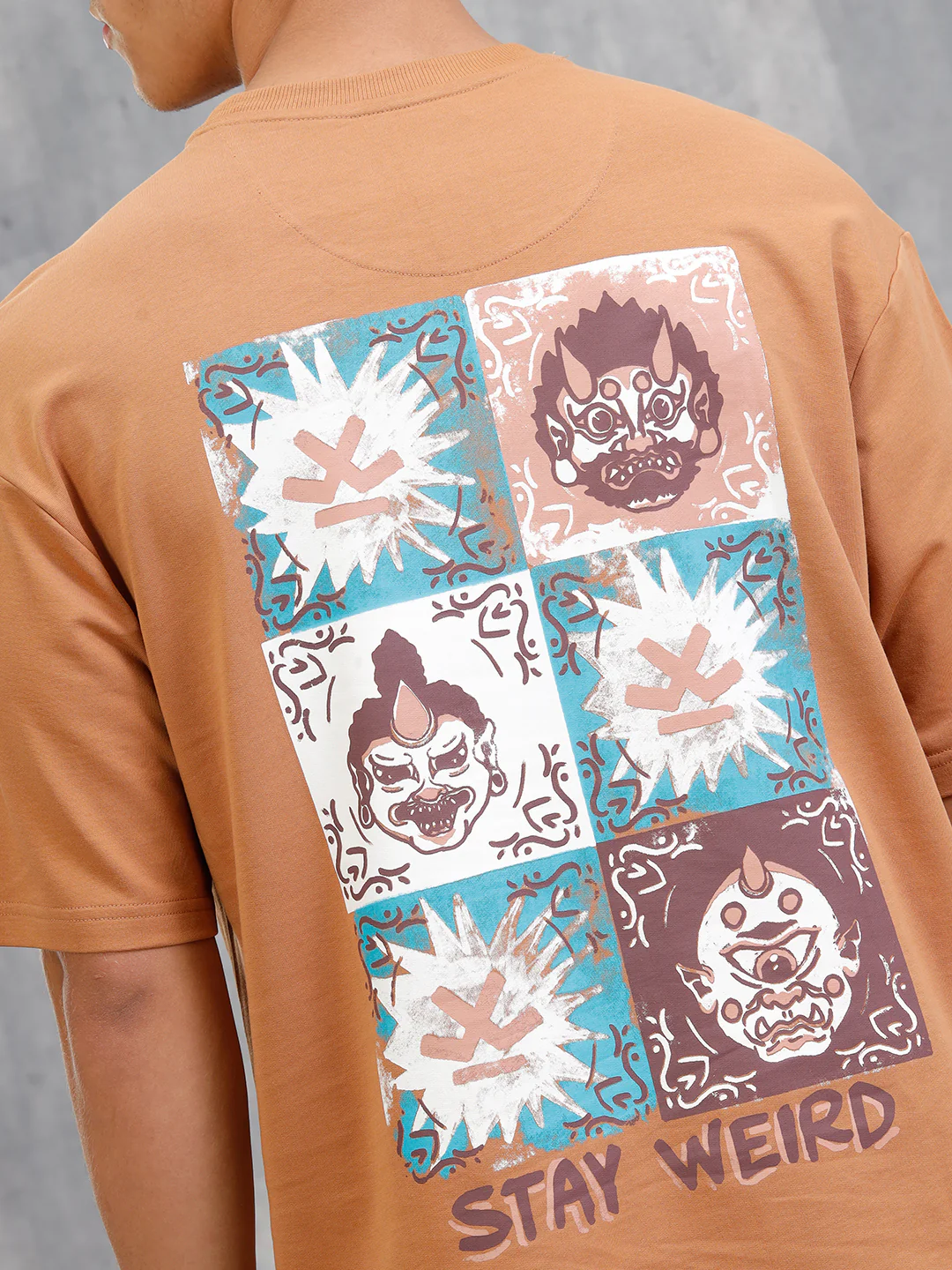 Mythical Face Inspired Back Print T-Shirt | Brown - Image 3