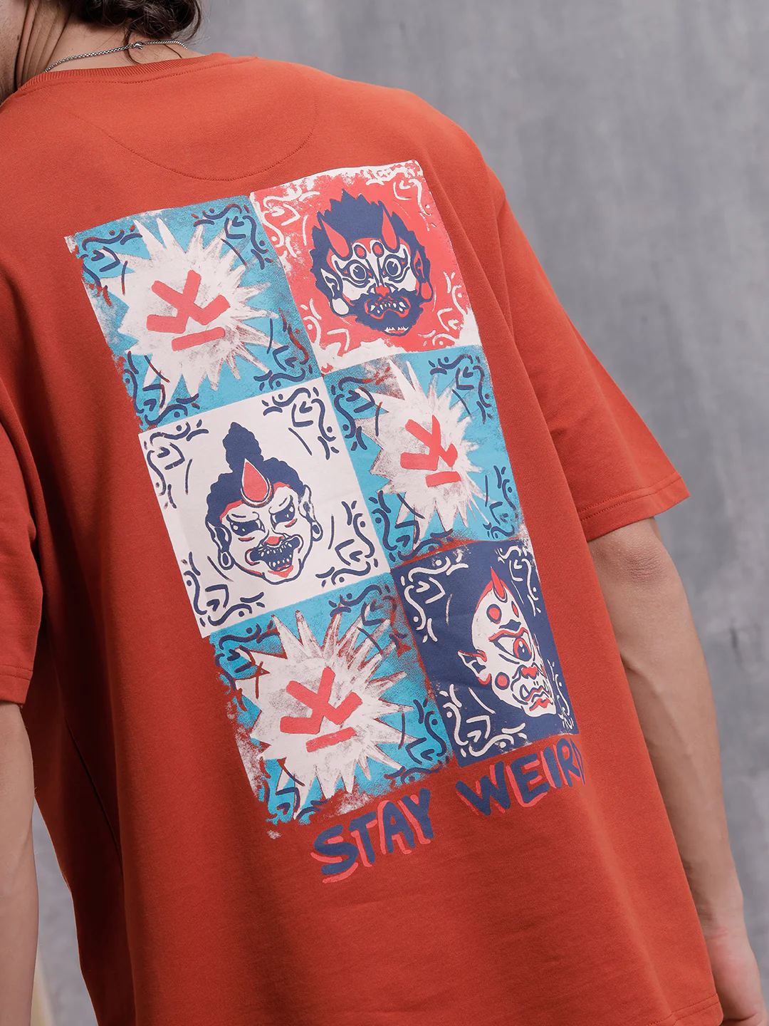 Mythical Face Inspired Back Print T-Shirt | Rust - Image 3