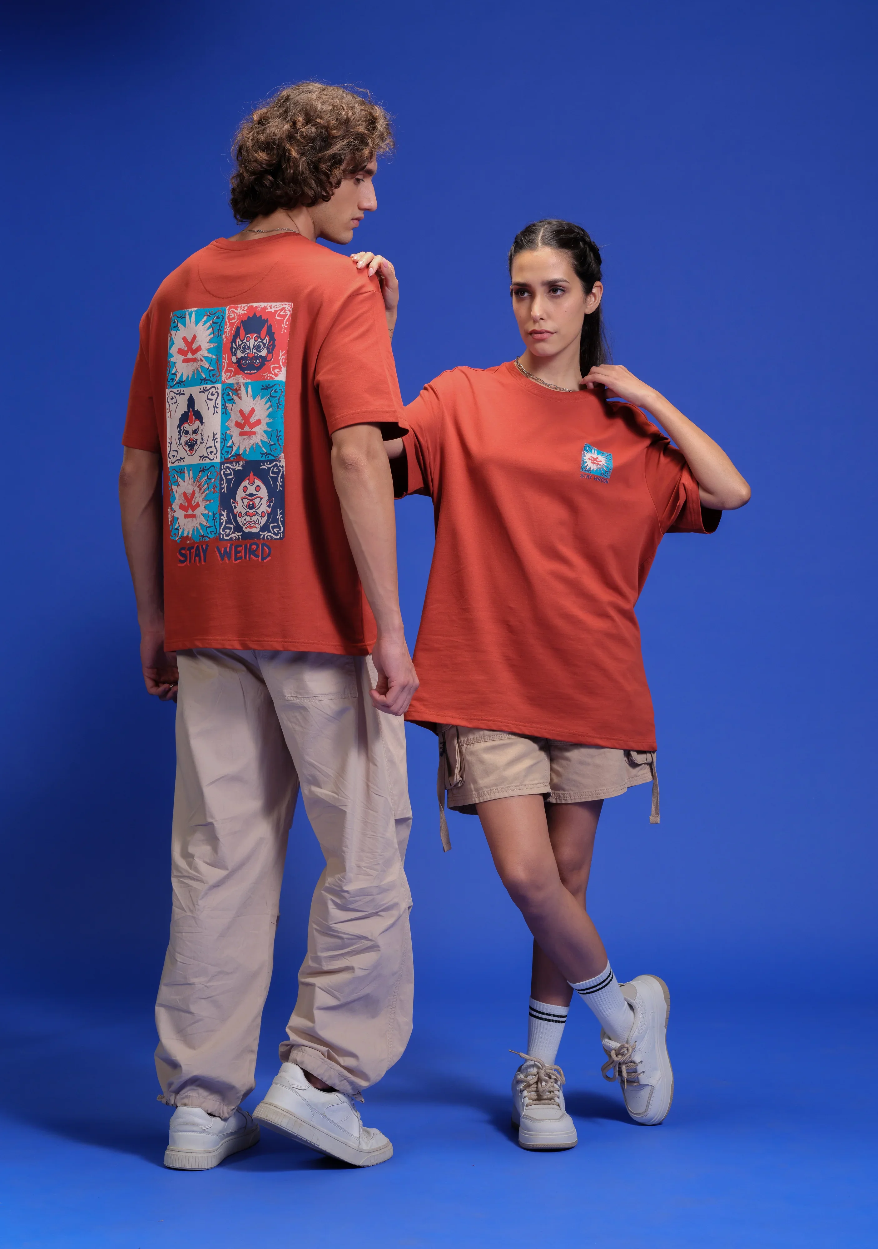 Mythical Face Inspired Back Print T-Shirt | Rust - Image 4