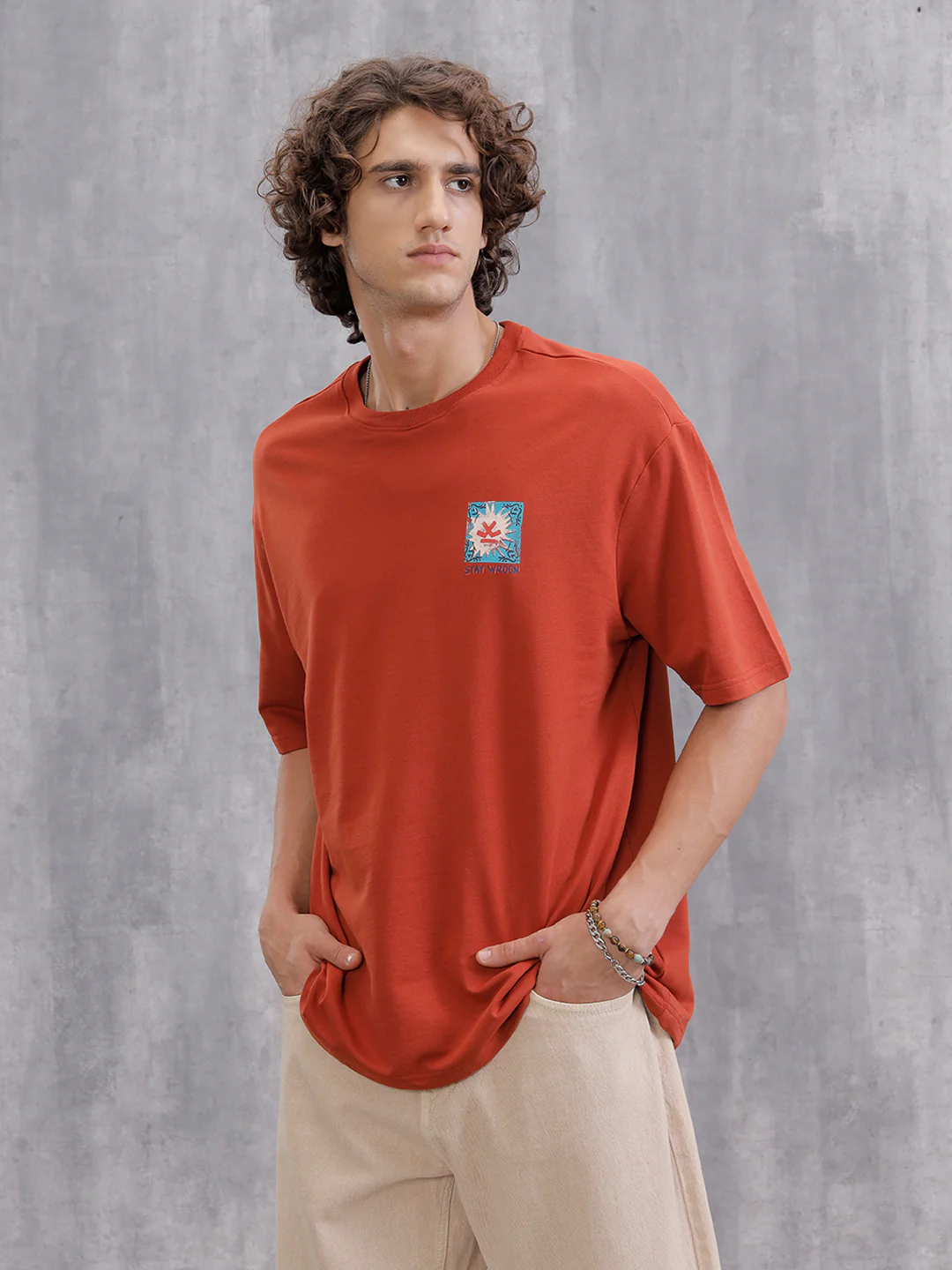 Mythical Face Inspired Back Print T-Shirt | Rust - Image 6