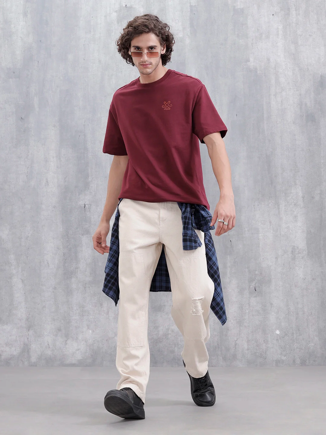 Mythical Faces Oversized Cotton Back Print T-Shirt | Maroon - Image 2