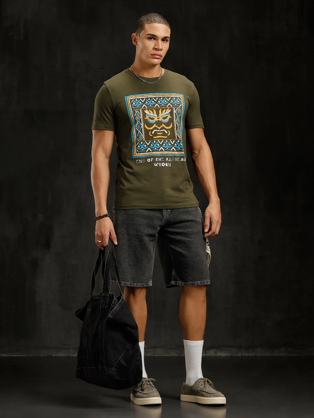 Mythical Faces Printed T-Shirt | Olive - Image 2