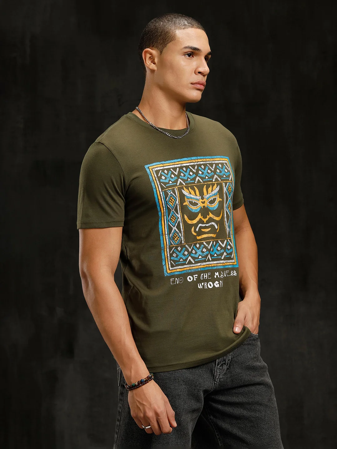 Mythical Faces Printed T-Shirt | Olive - Image 4