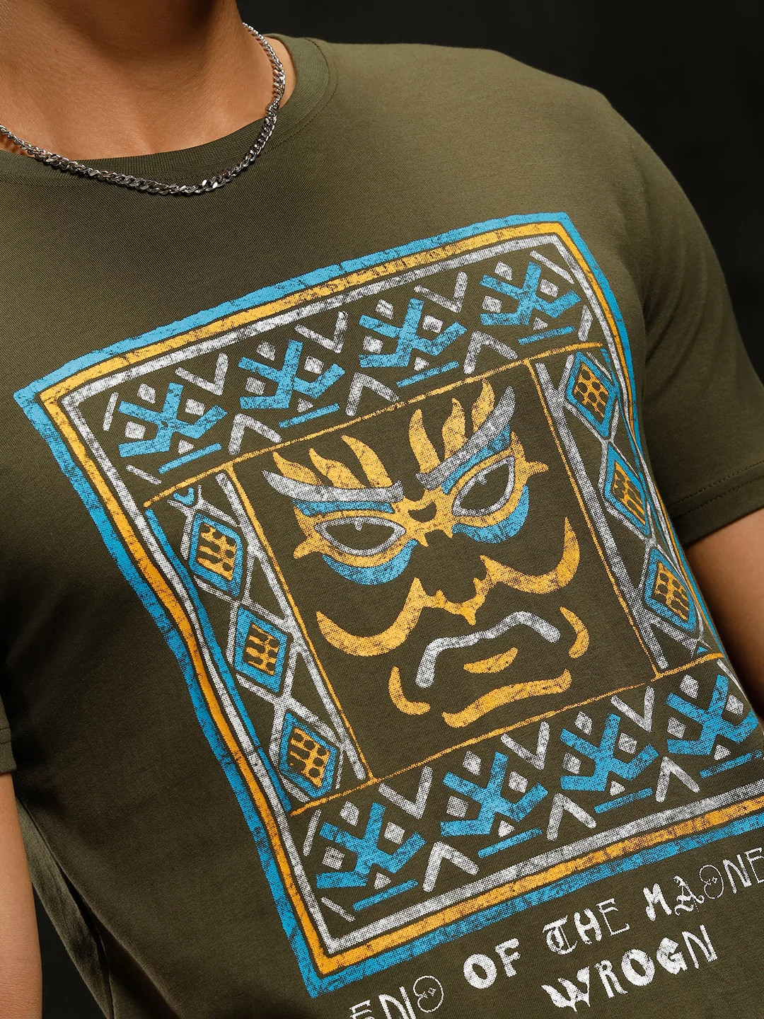 Mythical Faces Printed T-Shirt | Olive - Image 5