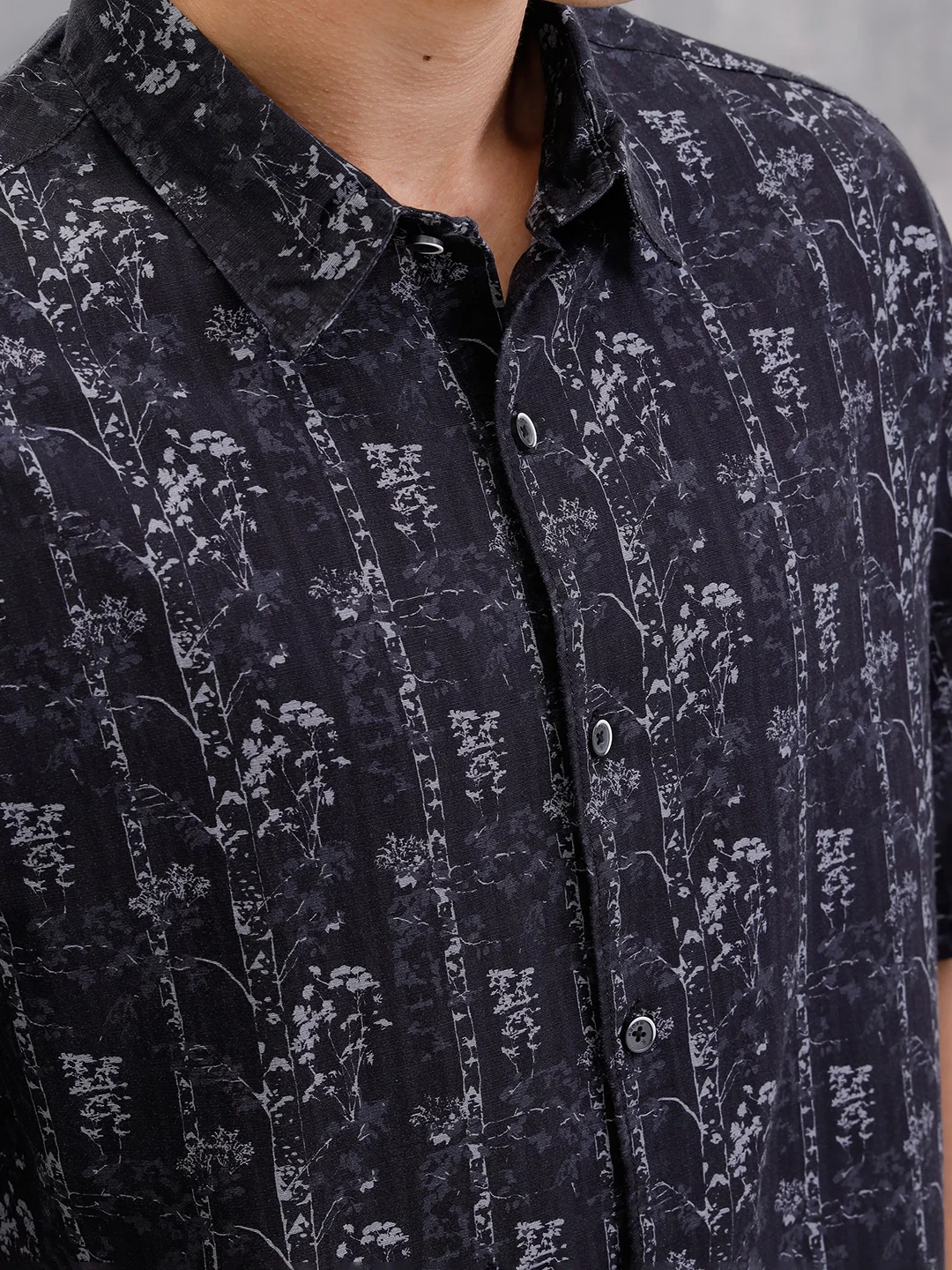 Nature Inspired 100% Cotton Aop Printed Oversized Shirt  |  Black - Image 4