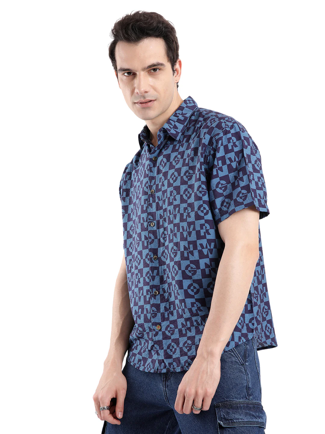 Navy Abstract AOP Shirt - Image 4