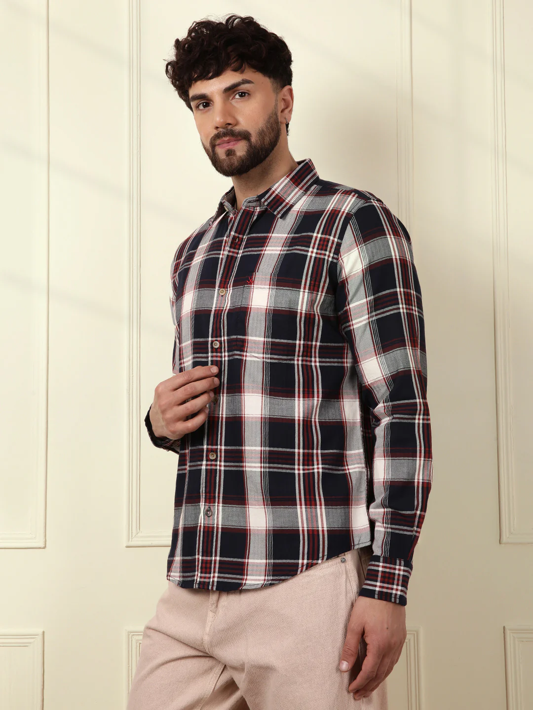 Large Scale Checks Cotton Shirt | Navy Blue - Image 4