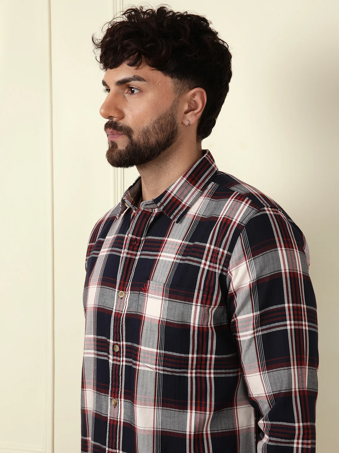 Large Scale Checks Cotton Shirt | Navy Blue - Image 5