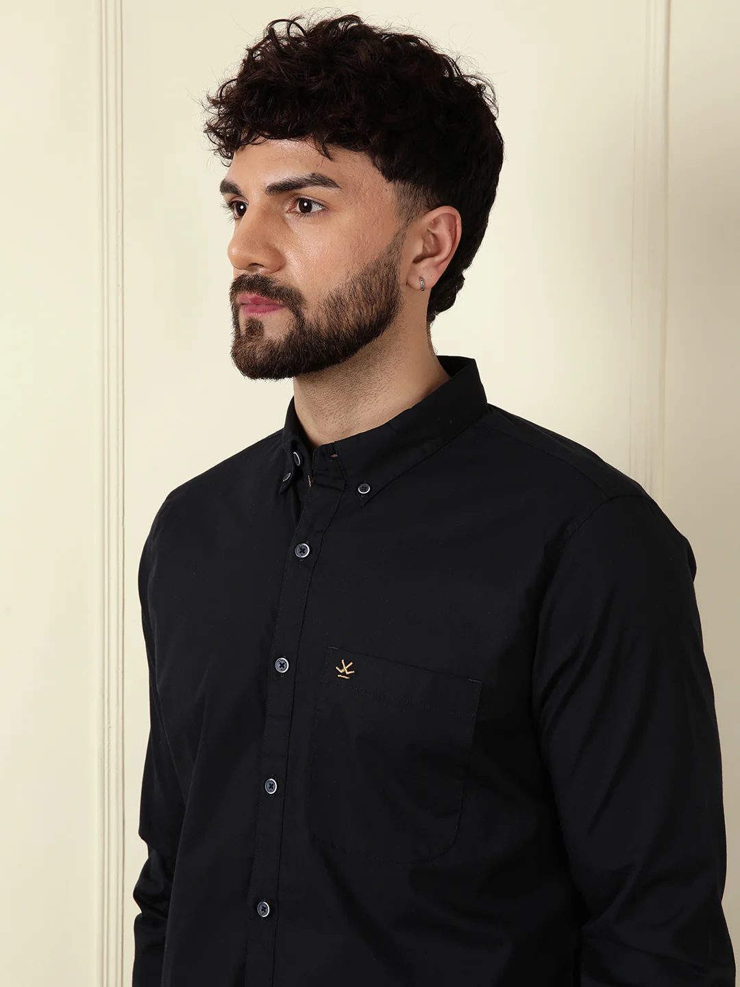 Solid Cotton Blend Stretch Shirt | Navy Blue - Image 6