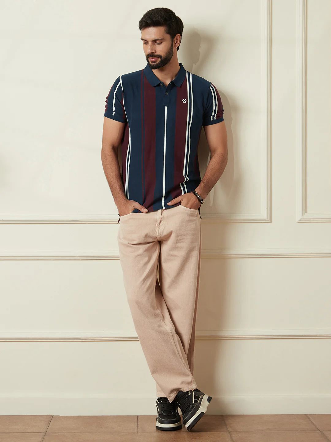 Navy Striped Slim Fit Polo T-Shirt - Image 2