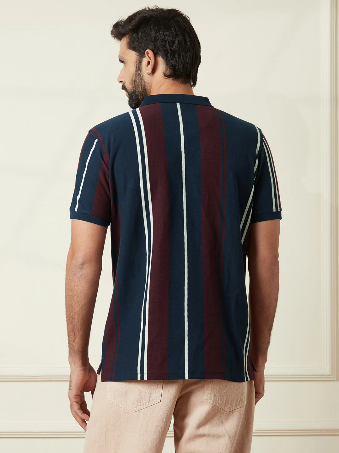 Navy Striped Slim Fit Polo T-Shirt - Image 3