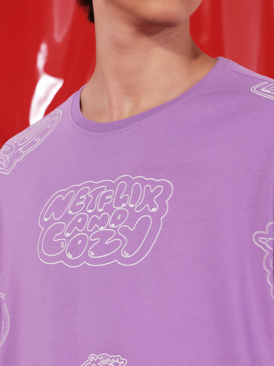 Netflix and Cozy Purple AOP T-Shirt - Image 6