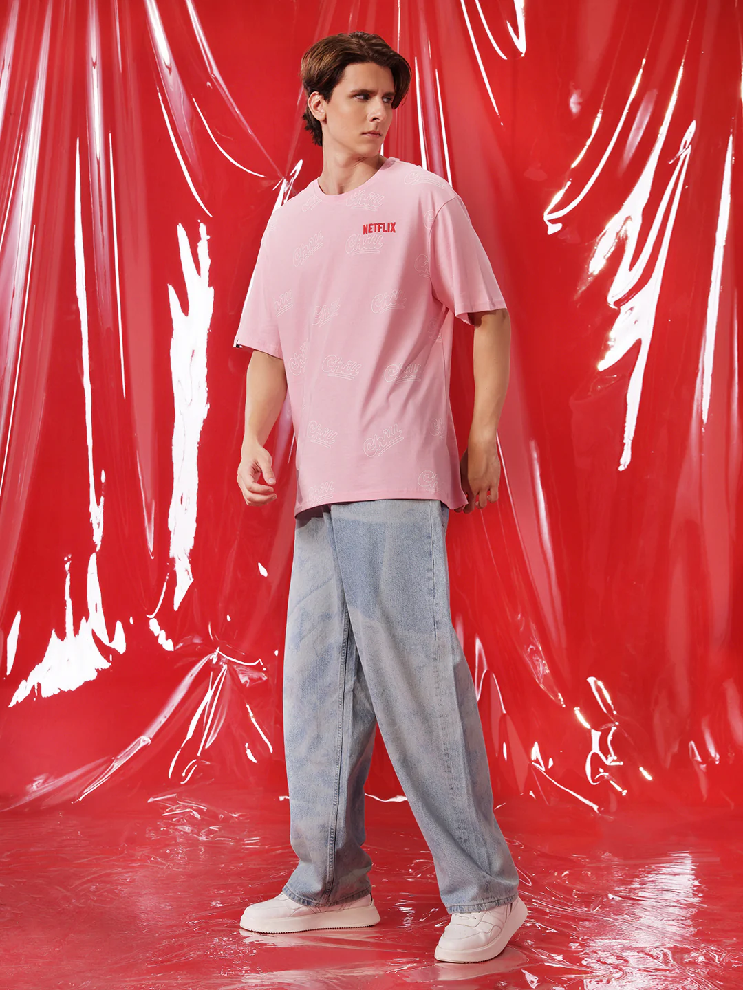 Netflix Chill Pink Oversized T-Shirt - Image 2